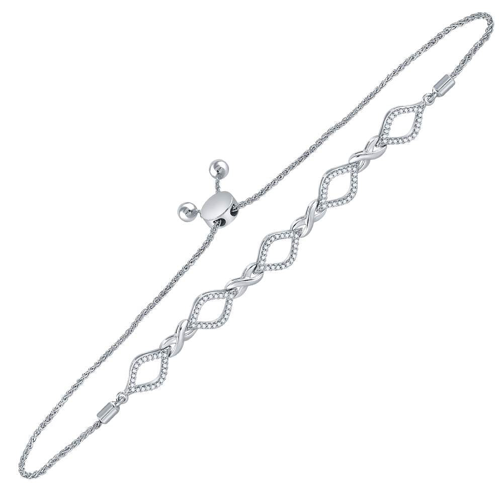 10kt White Gold Women's Diamond Infinity Oval Bolo Bracelet 1/4 ctw - view 2