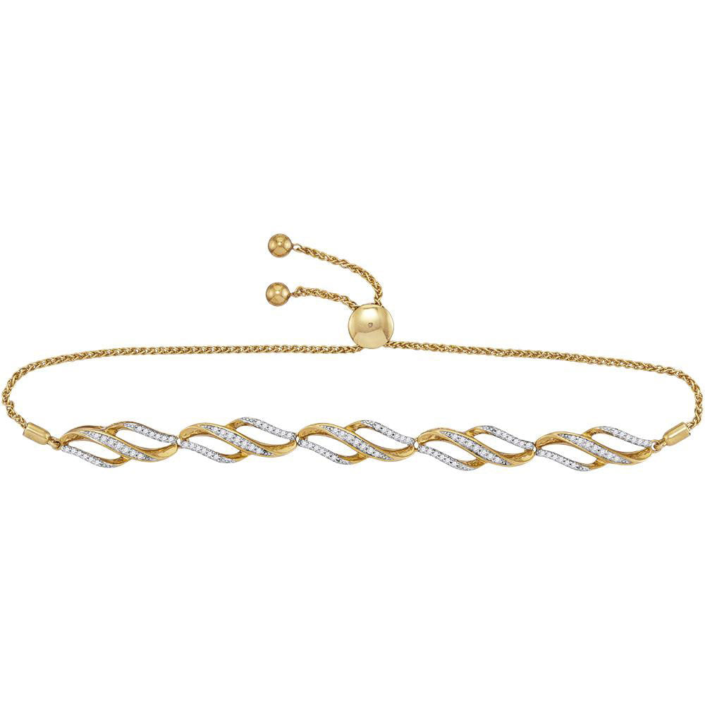 10kt Yellow Gold Women's Round Diamond Bolo Bracelet 1/3 ctw