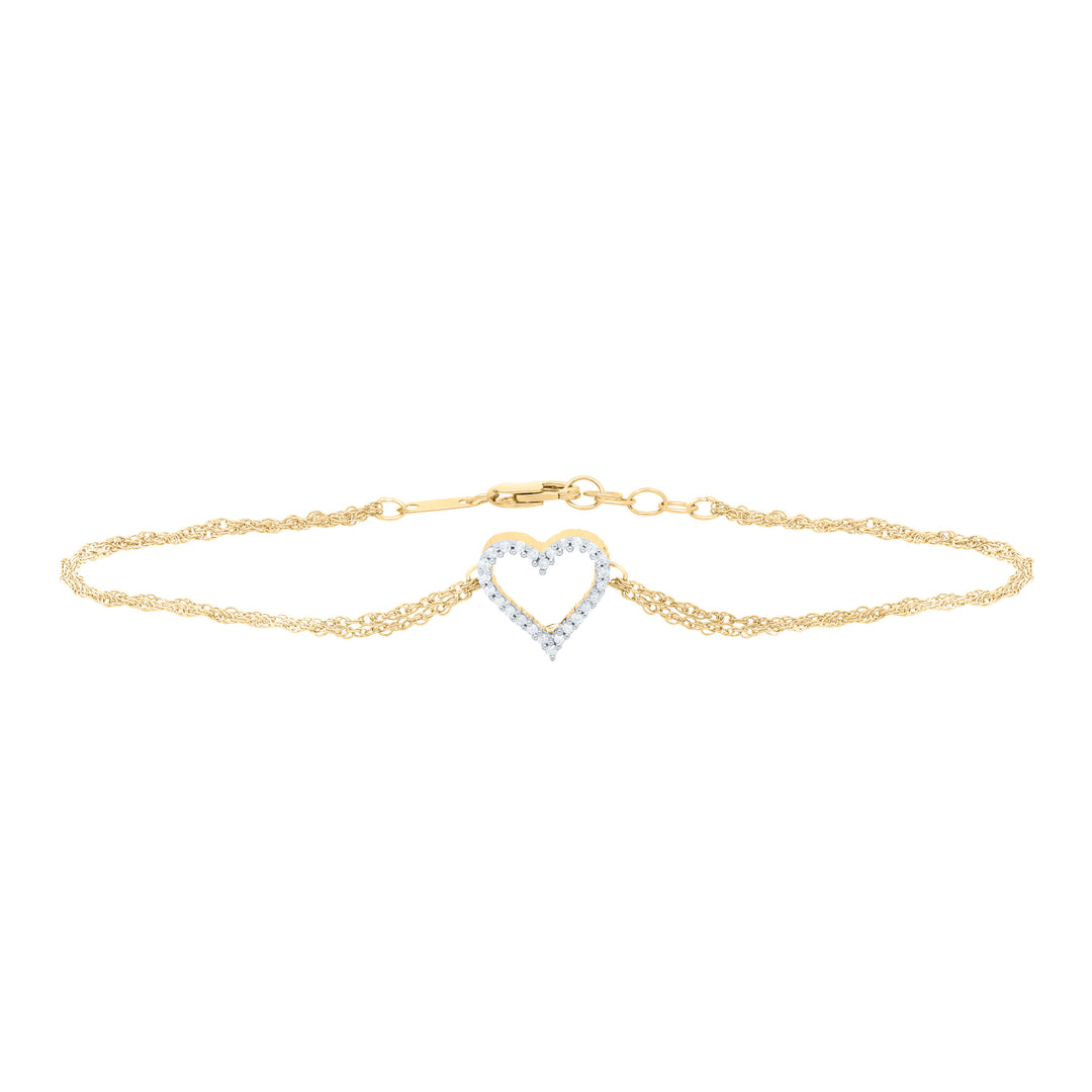 10kt Yellow Gold Women's Round Diamond Heart Bracelet 1/8 ctw