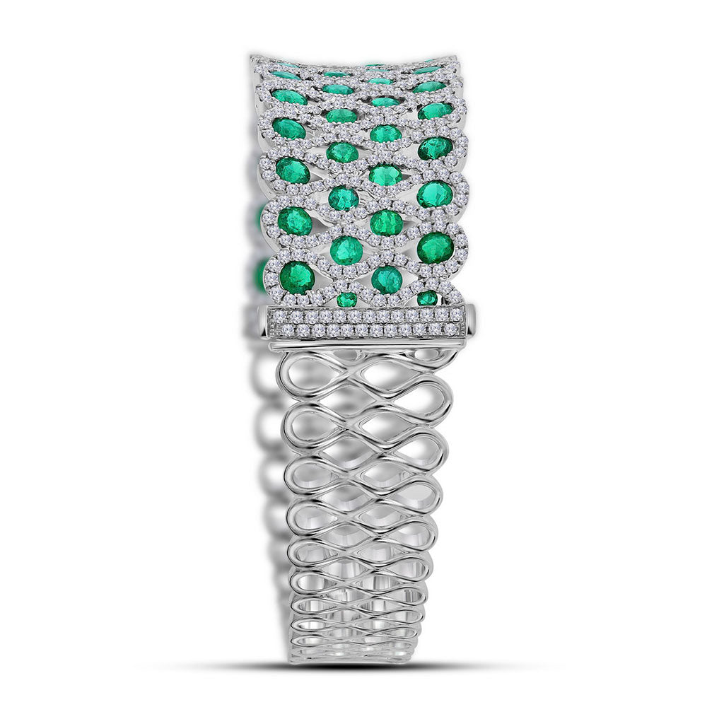 18kt White Gold Women's Round Emerald Bangle Bracelet 9-7/8 ctw