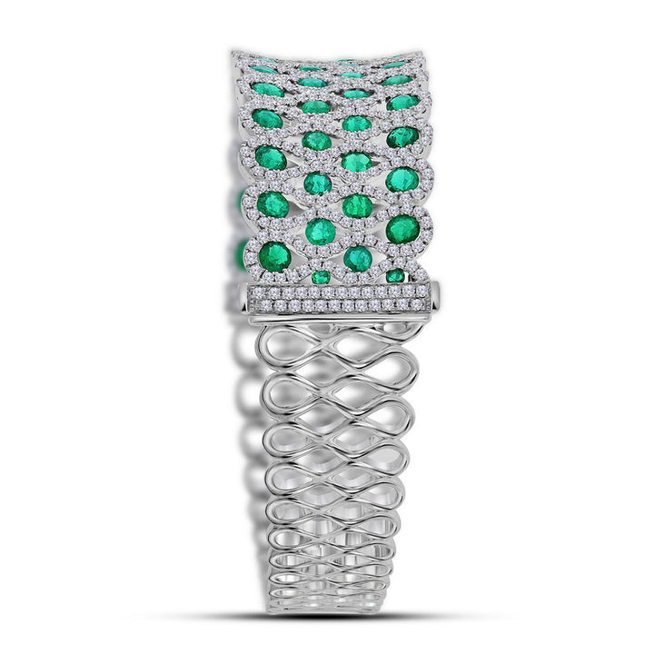 18kt White Gold Women's Round Emerald Bangle Bracelet 9-7/8 ctw