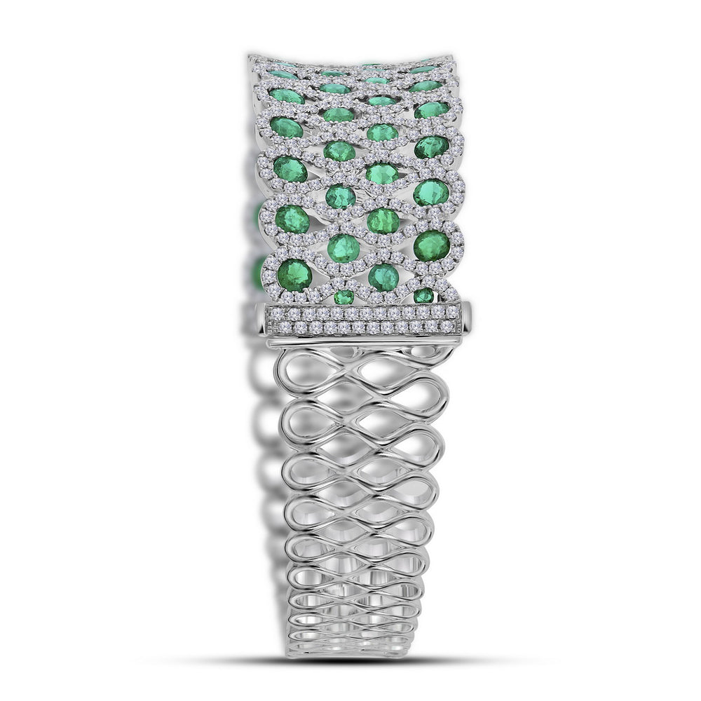 18kt White Gold Women's Round Emerald Bangle Bracelet 9-7/8 ctw - view 2