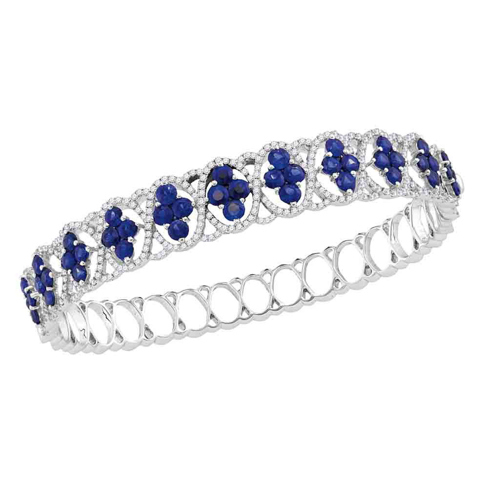 18kt White Gold Women's Blue Sapphire Bangle Bracelet 8-7/8 ctw