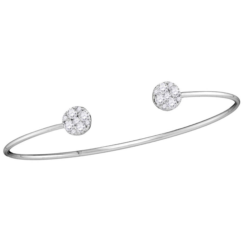 18kt White Gold Women's Diamond Bisected Cluster Bangle Bracelet 3/4 ctw