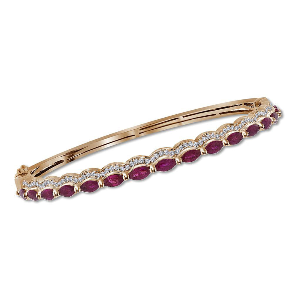14kt Rose Gold Women's Marquise Red Natural Ruby & Diamond Bangle 3/8 ctw - view 2