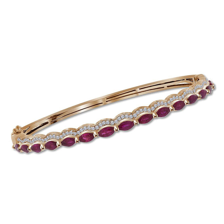 14kt Rose Gold Women's Marquise Red Natural Ruby & Diamond Bangle 3/8 ctw - view 2