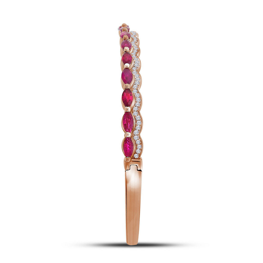 14kt Rose Gold Women's Marquise Red Natural Ruby & Diamond Bangle 3/8 ctw