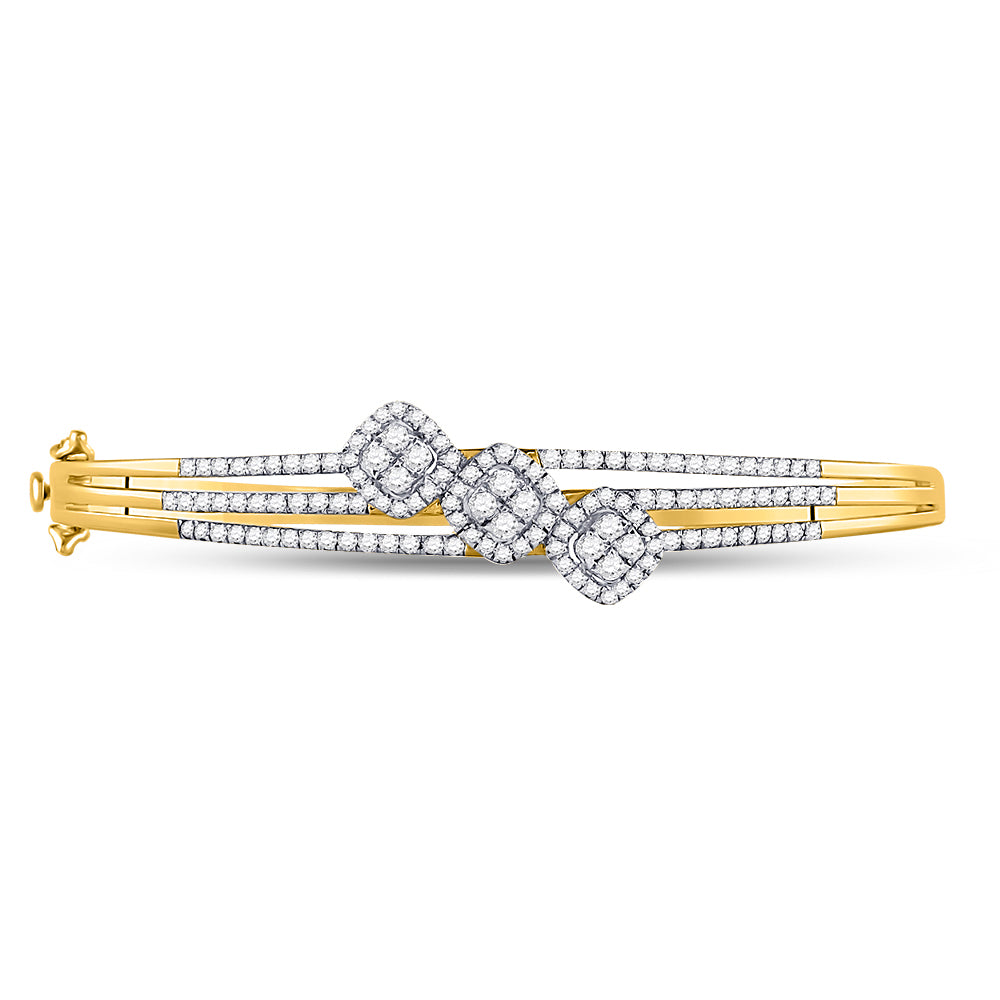14kt Yellow Gold Women's Diamond Triple Cluster Bangle Bracelet 1-1/4 ctw