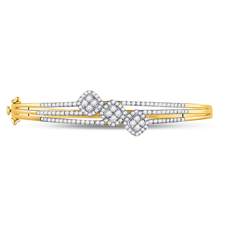 14kt Yellow Gold Women's Diamond Triple Cluster Bangle Bracelet 1-1/4 ctw