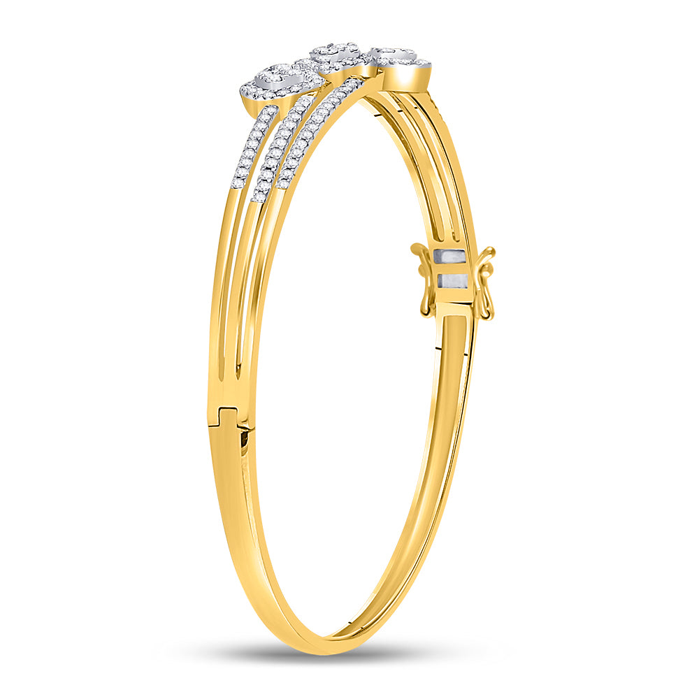 14kt Yellow Gold Women's Diamond Triple Cluster Bangle Bracelet 1-1/4 ctw - view 2