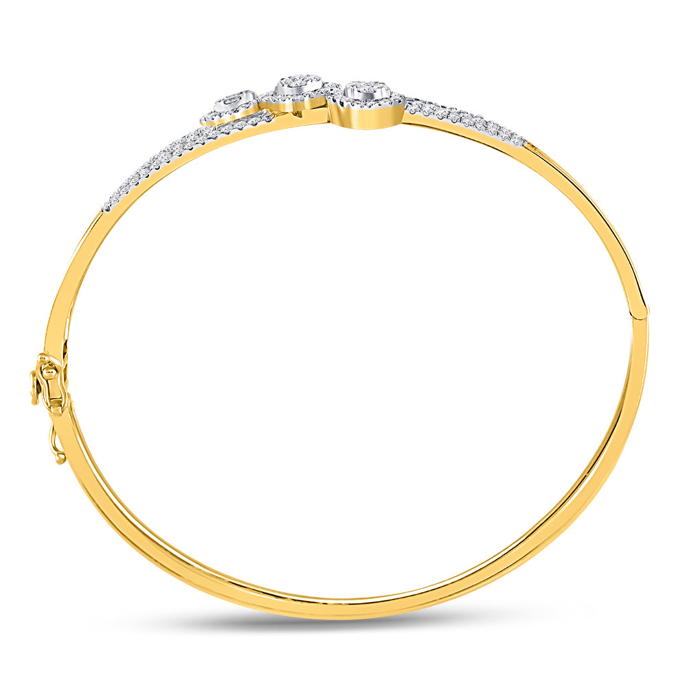 14kt Yellow Gold Women's Diamond Triple Cluster Bangle Bracelet 1-1/4 ctw - view 3