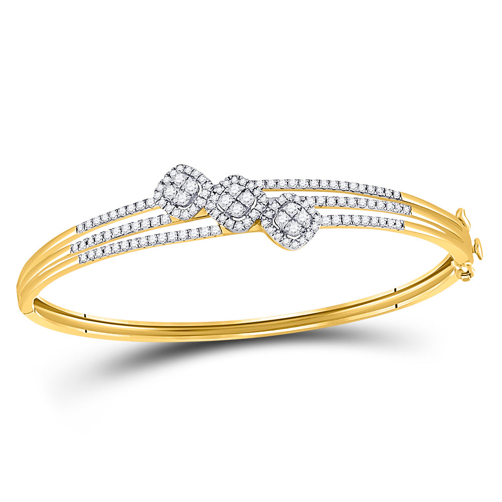 14kt Yellow Gold Women's Diamond Triple Cluster Bangle Bracelet 1-1/4 ctw - view 4
