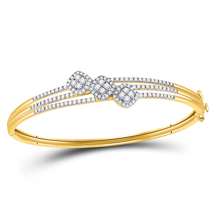 14kt Yellow Gold Women's Diamond Triple Cluster Bangle Bracelet 1-1/4 ctw - view 4