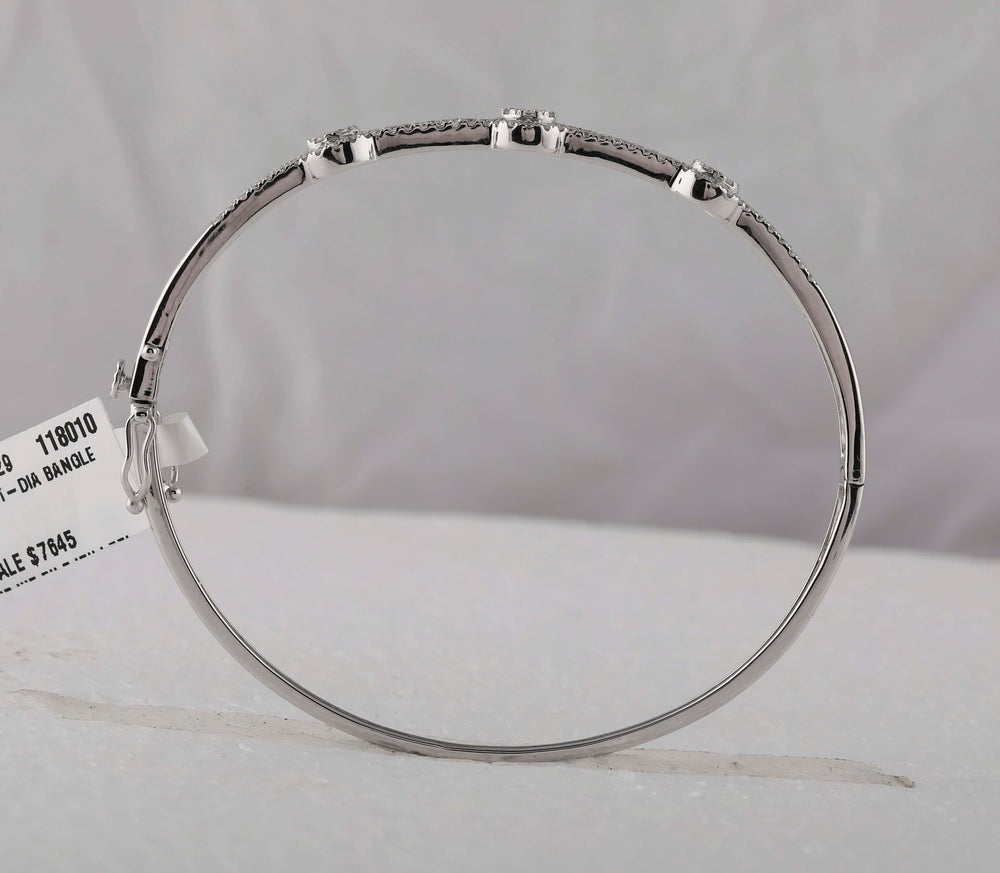 14kt White Gold Women's Diamond Flower Cluster Bangle Bracelet 1-3/4 ctw - view 2