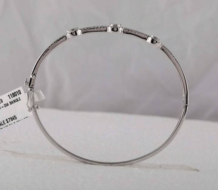 14kt White Gold Women's Diamond Flower Cluster Bangle Bracelet 1-3/4 ctw - view 2