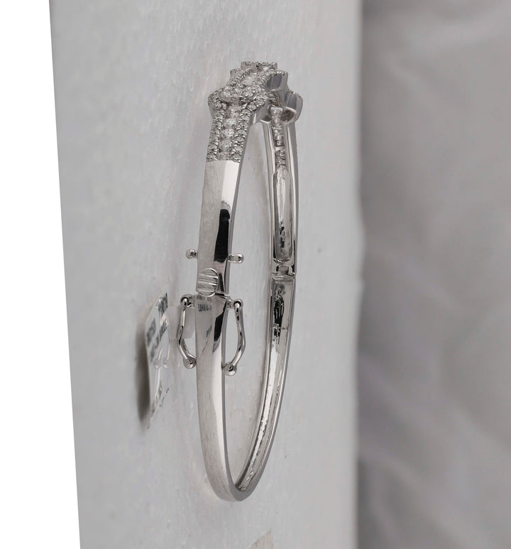 14kt White Gold Women's Diamond Flower Cluster Bangle Bracelet 1-3/4 ctw - view 3