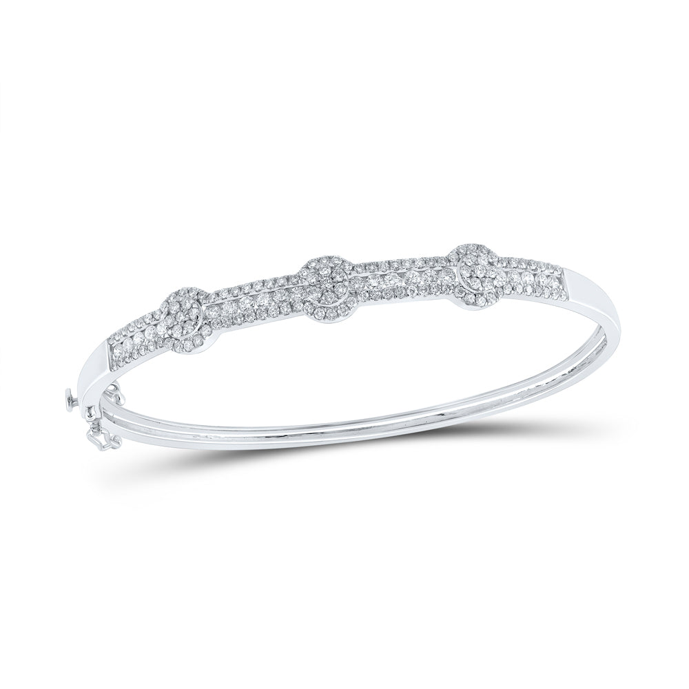 14kt White Gold Women's Diamond Flower Cluster Bangle Bracelet 1-3/4 ctw - view 4