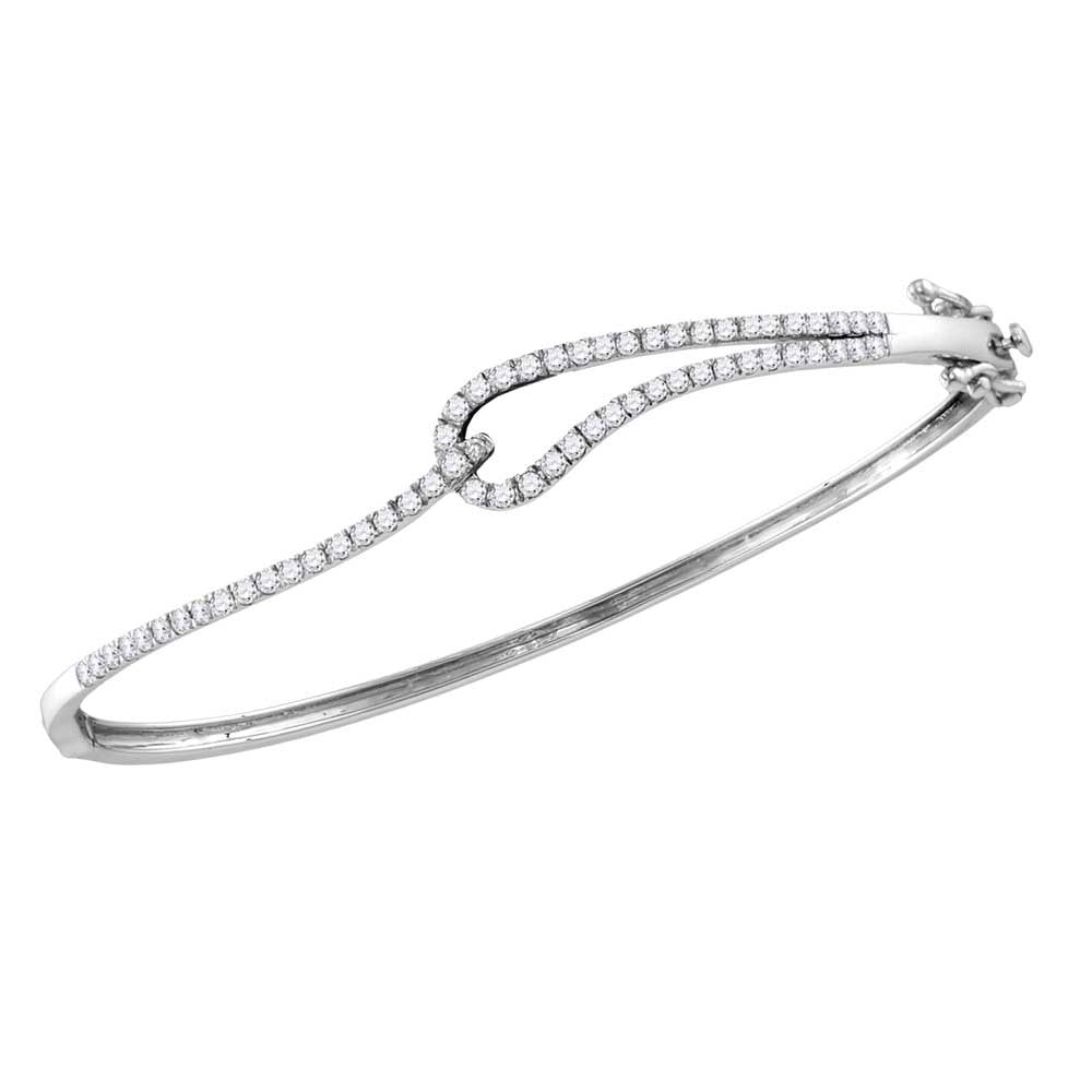 14kt White Gold Women's Diamond Fashion Bangle Bracelet 1 ctw