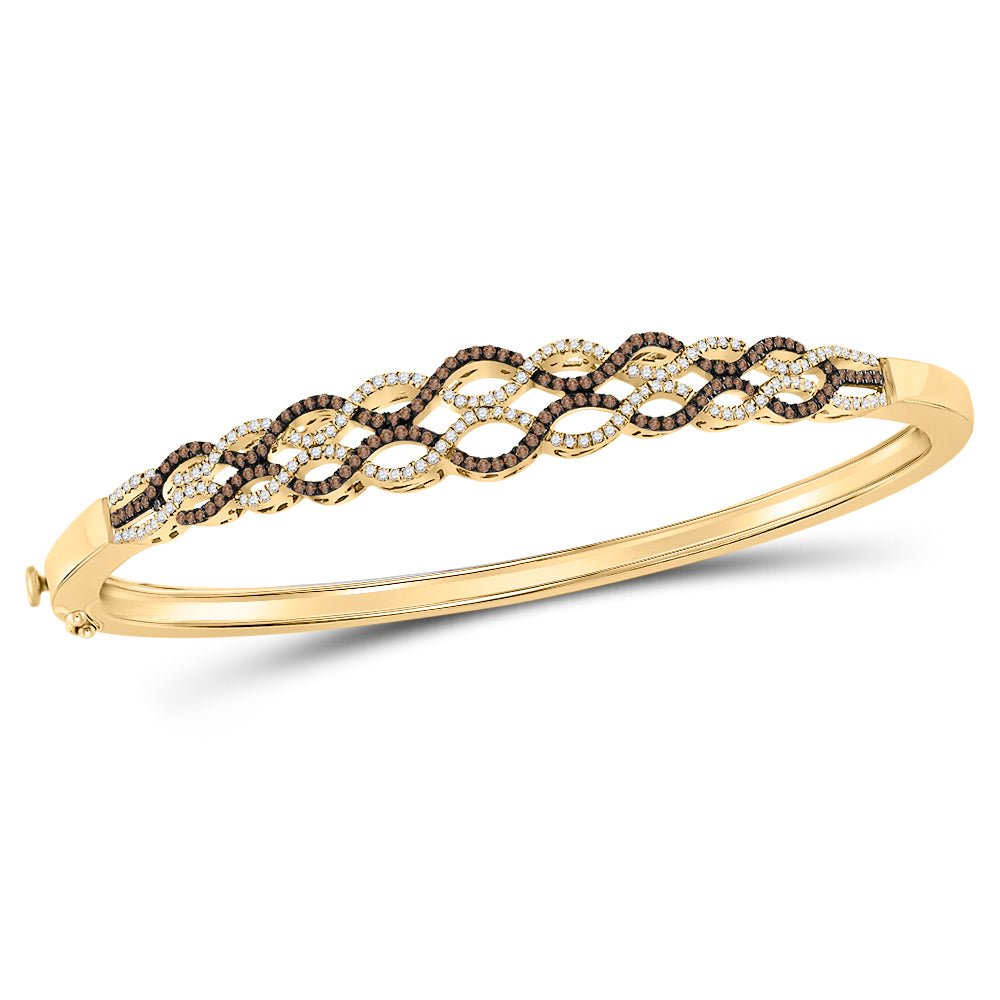 10kt Yellow Gold Women's Brown Diamond Twist Bangle Bracelet 3/4 ctw