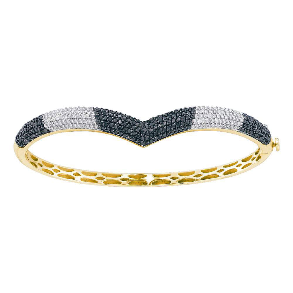 14kt Yellow Gold Women's Black Color Enhanced Diamond Bangle Bracelet 1-3/4 ctw