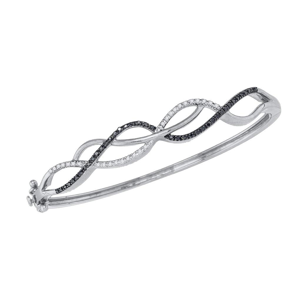 10kt White Gold Women's Black Color Enhanced Diamond Bangle Bracelet 3/8 ctw