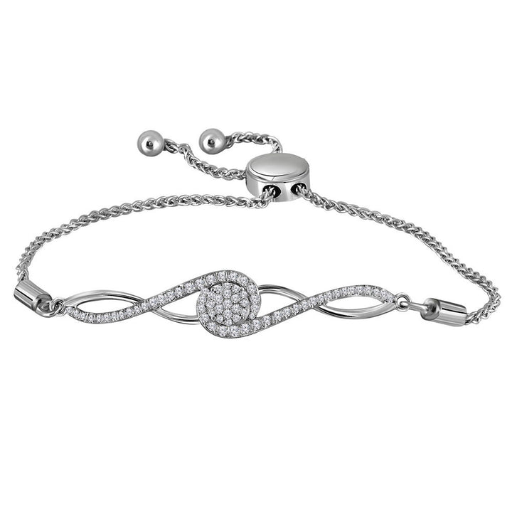 10kt White Gold Women's Round Diamond Bolo Bracelet 1/2 ctw
