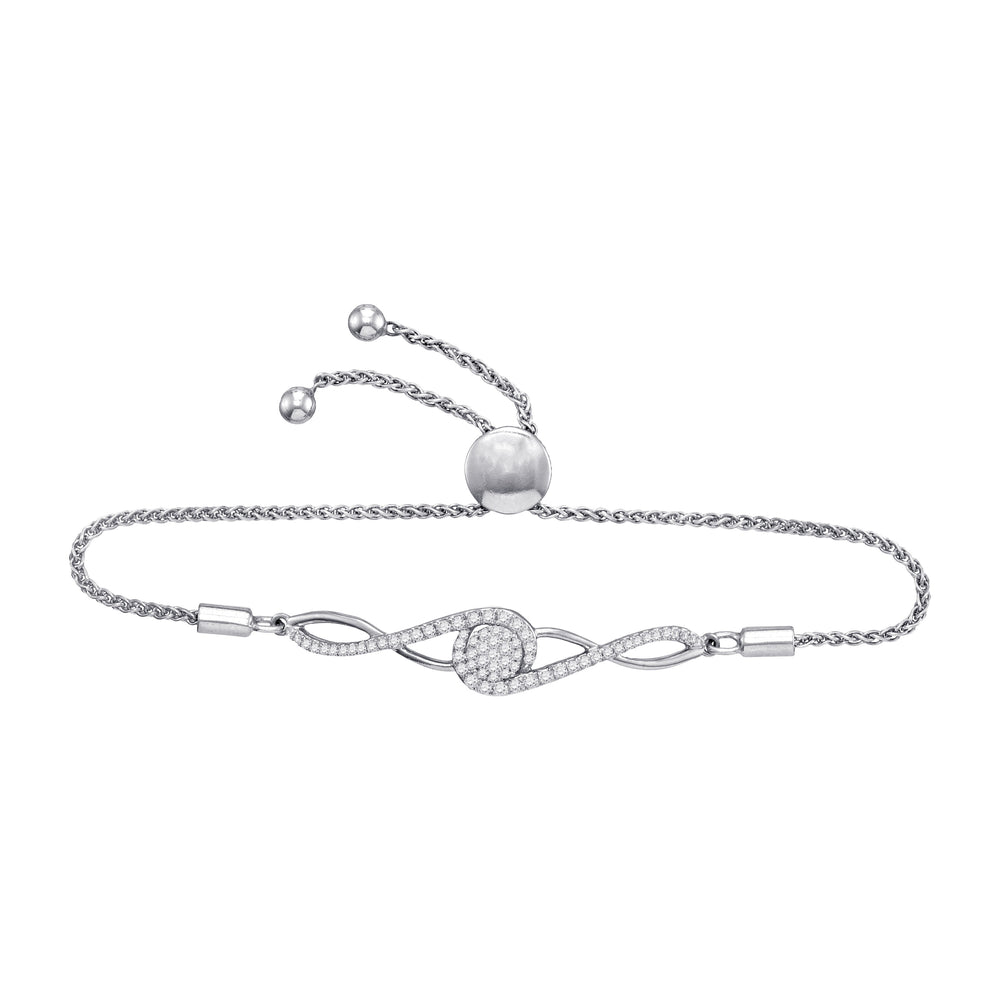 10kt White Gold Women's Round Diamond Bolo Bracelet 1/2 ctw - view 2