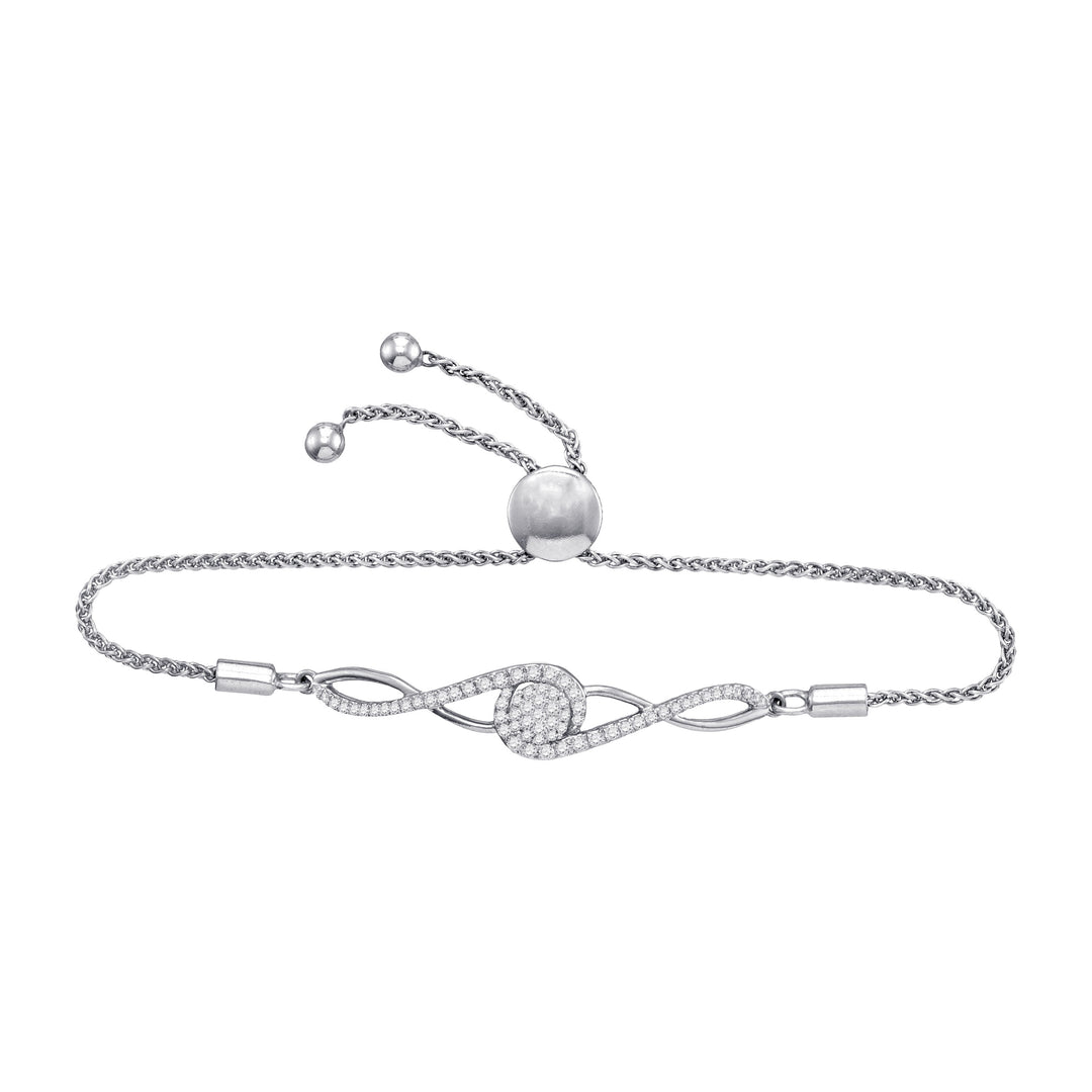 10kt White Gold Women's Round Diamond Bolo Bracelet 1/2 ctw - view 2
