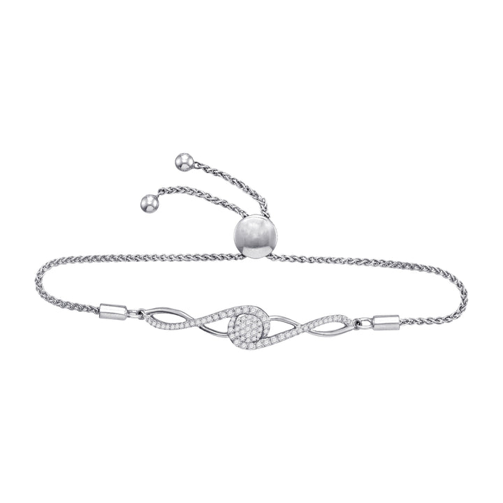 10kt White Gold Women's Round Diamond Bolo Bracelet 1/2 ctw - view 2
