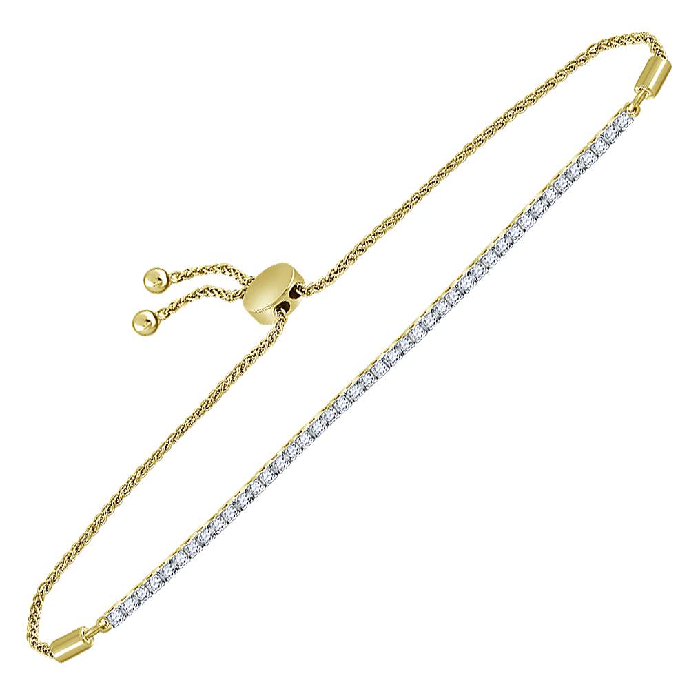 10kt Yellow Gold Women's Round Diamond Bolo Bracelet 1 ctw