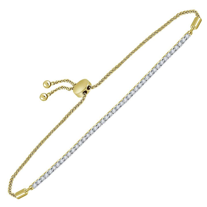 10kt Yellow Gold Women's Round Diamond Bolo Bracelet 1 ctw