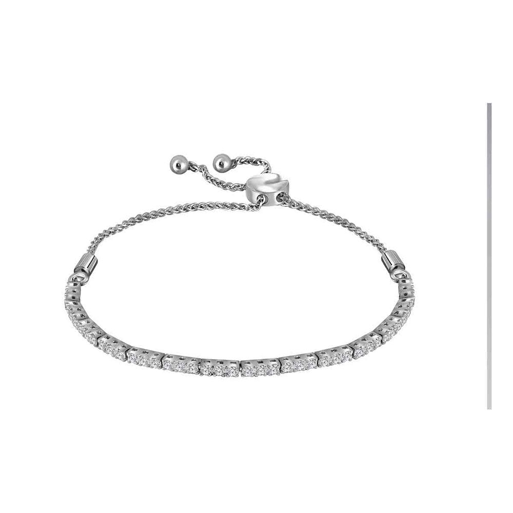 10kt White Gold Women's Diamond Single Row Bolo Bracelet 1 ctw