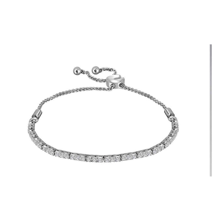 10kt White Gold Women's Diamond Single Row Bolo Bracelet 1 ctw