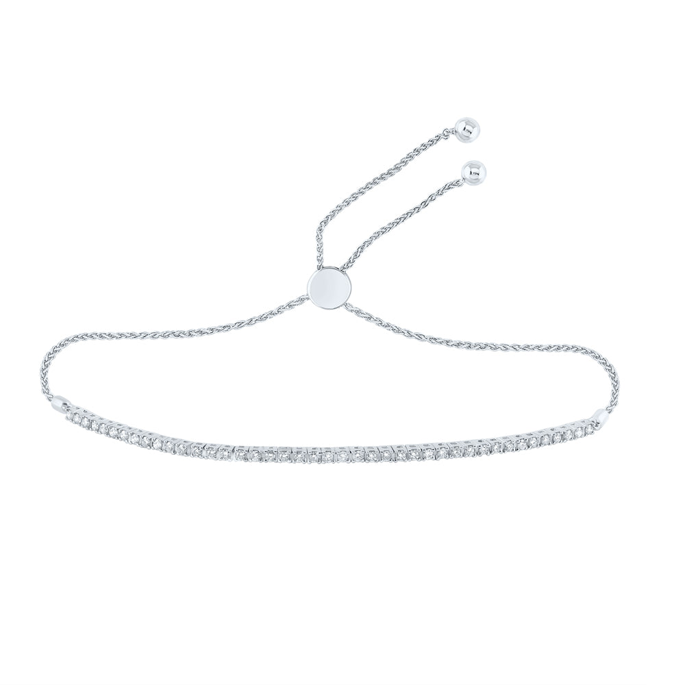 10kt White Gold Women's Diamond Single Row Bolo Bracelet 1 ctw - view 2
