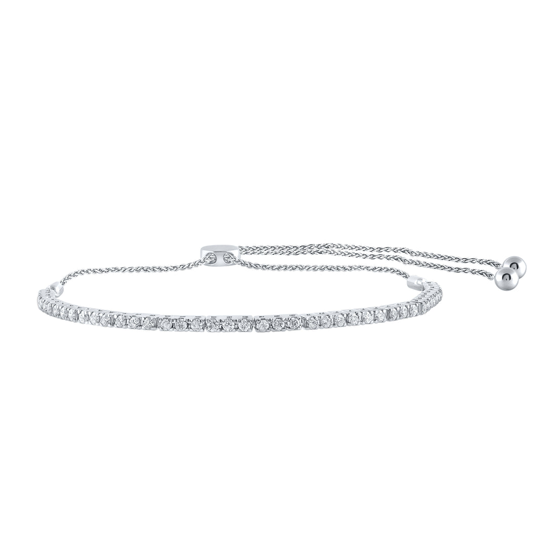 14kt White Gold Women's Round Diamond Bolo Bracelet 1 ctw