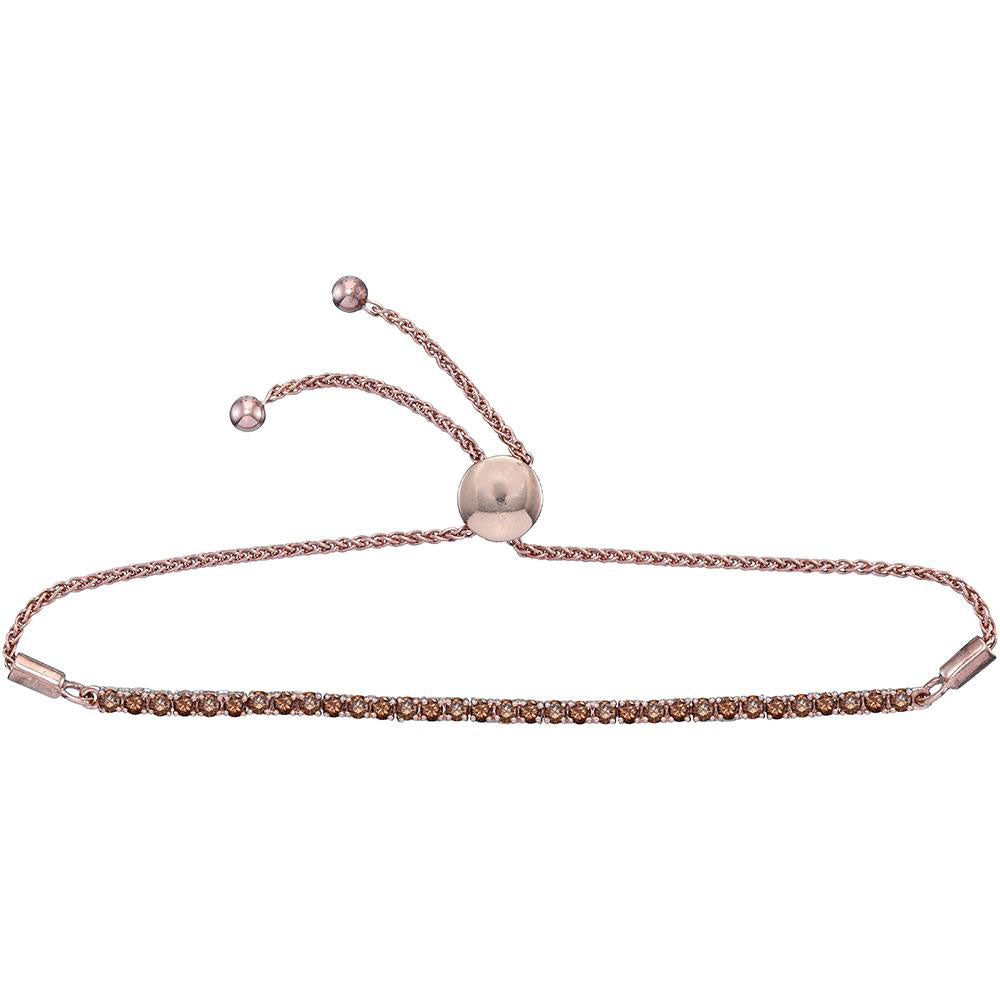 10kt Rose Gold Women's Natural Brown Diamond Bolo Bracelet 2 ctw