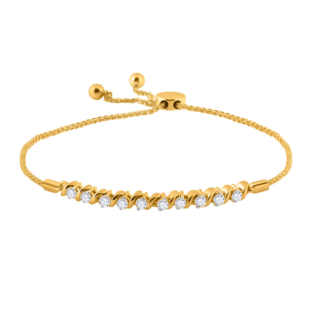 10kt Yellow Gold Women's Diamond Studded Bolo Bracelet 1/2 ctw