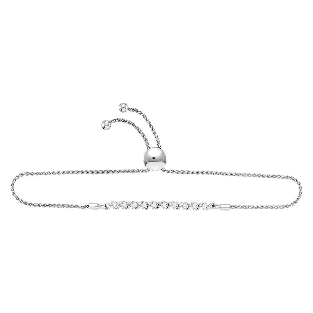 10kt White Gold Women's Diamond Studded Bolo Bracelet 1/2 ctw