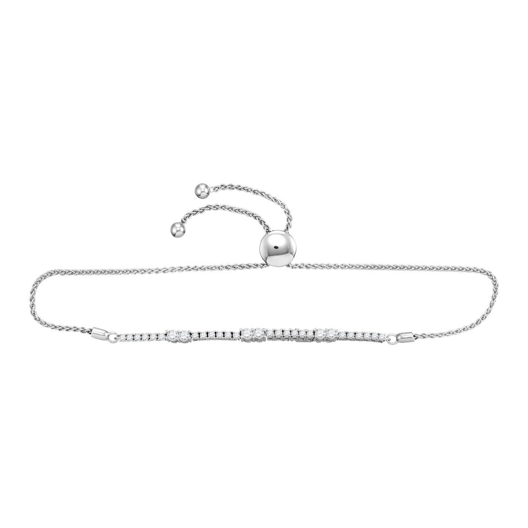 10kt White Gold Women's Round Diamond Bolo Bracelet 1 ctw