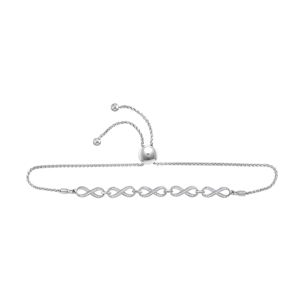 10kt White Gold Women's Diamond Linked Infinity Bolo Bracelet 1/3 ctw