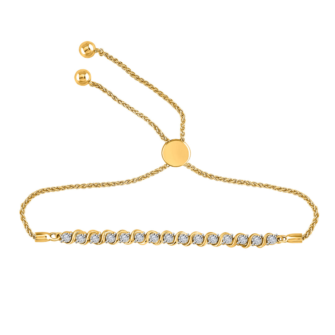 10kt Yellow Gold Women's Diamond Tennis Bolo Bracelet 1/5 ctw
