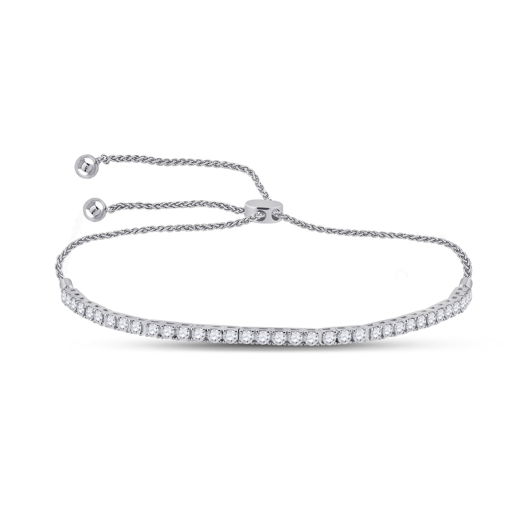 14kt White Gold Women's Diamond Classic Bolo Bracelet 2 ctw