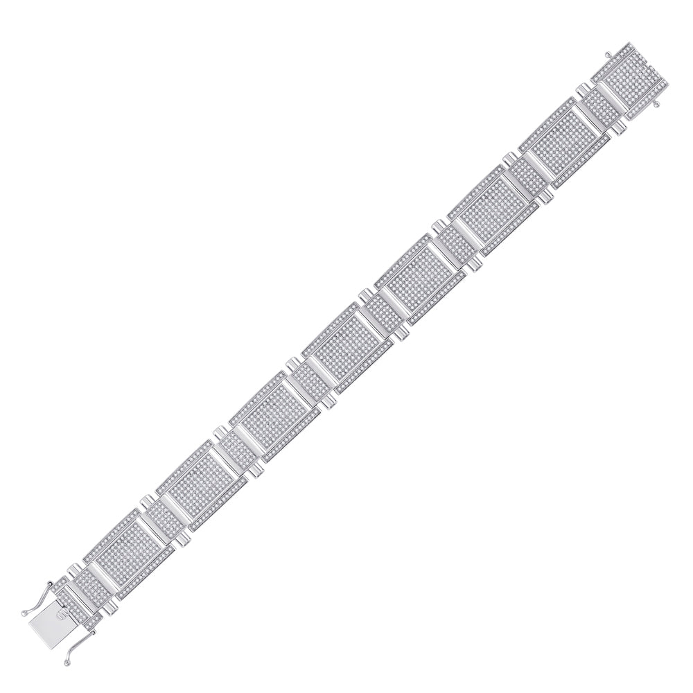 10kt White Gold Men's Round Diamond Link Bracelet 3-5/8 ctw