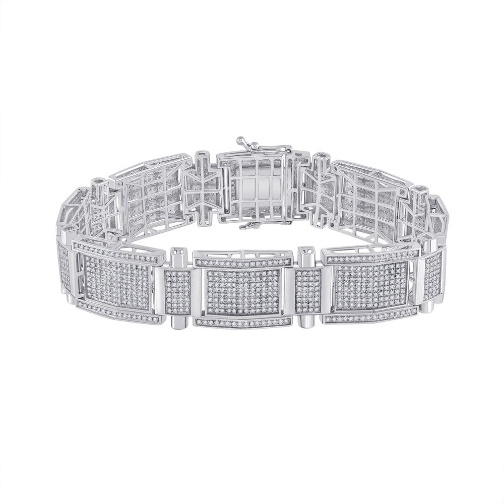10kt White Gold Men's Round Diamond Link Bracelet 3-5/8 ctw - view 2