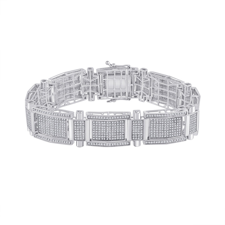 10kt White Gold Men's Round Diamond Link Bracelet 3-5/8 ctw - view 2