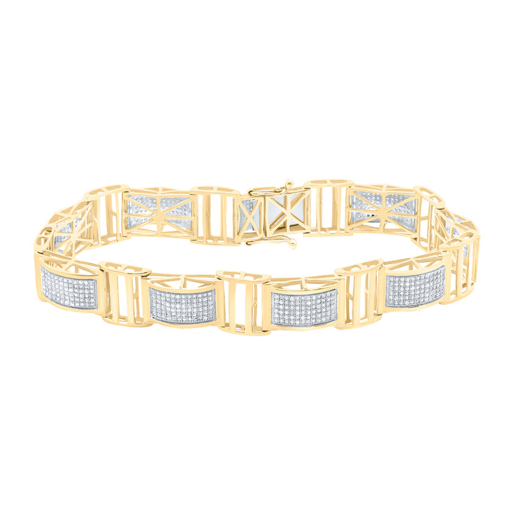 10kt Yellow Gold Mens Round Diamond Link Bracelet 2.00 Cttw