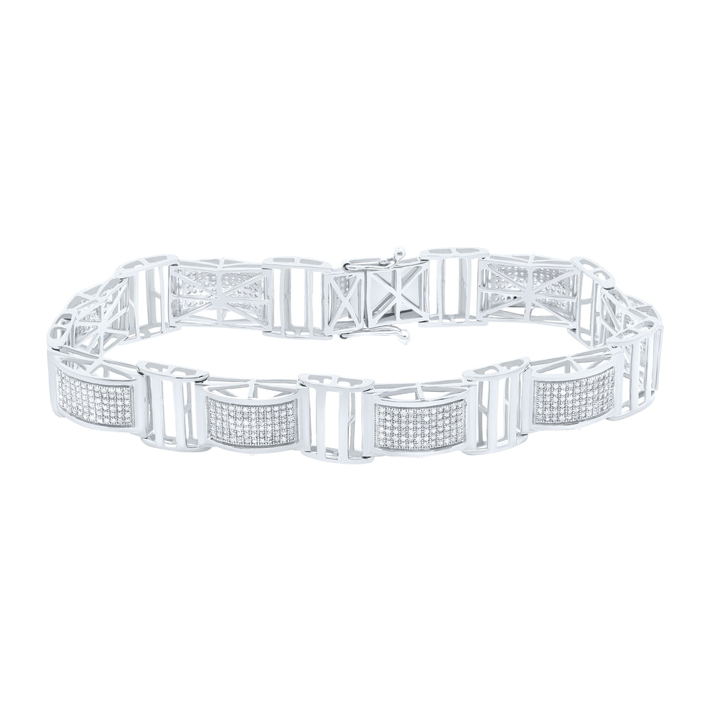 10kt White Gold Men's Round Diamond Link Bracelet 2 ctw - view 2