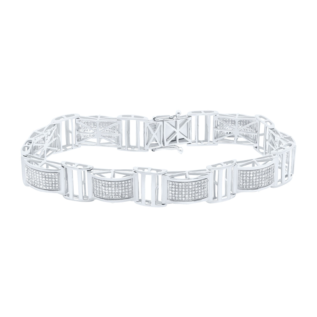 10kt White Gold Men's Round Diamond Link Bracelet 2 ctw - view 2