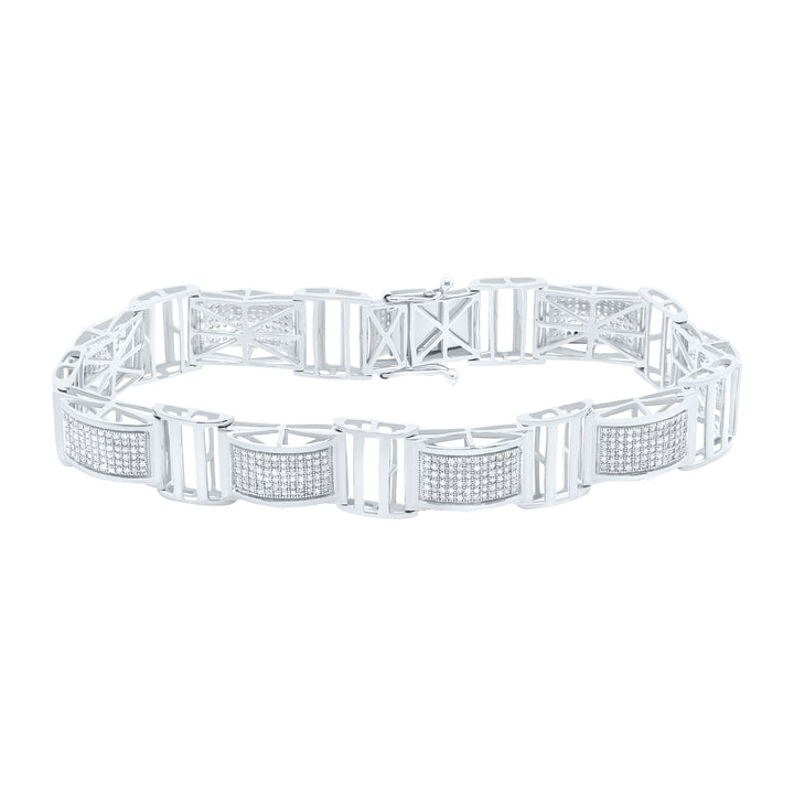 10kt White Gold Men's Round Diamond Link Bracelet 2 ctw - view 2