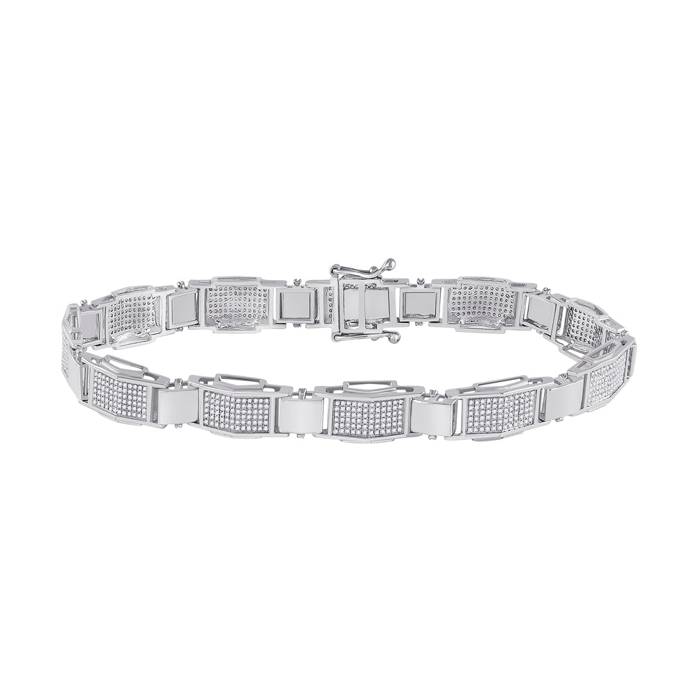 10kt White Gold Men's Diamond Micro-Pave Bracelet 1-1/2 ctw - view 2